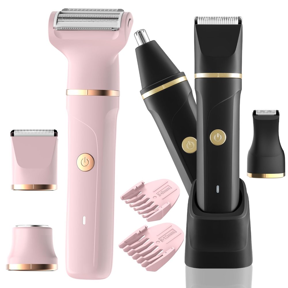 AREYZIN His & Hers Ultimate Grooming Duo: 3-in-1 Body Trimmer for Men & 3-in-1 Bikini Trimmer for Women | Full Body Hair Removal Kit with Ceramic Blades, USB Charging & Travel Case