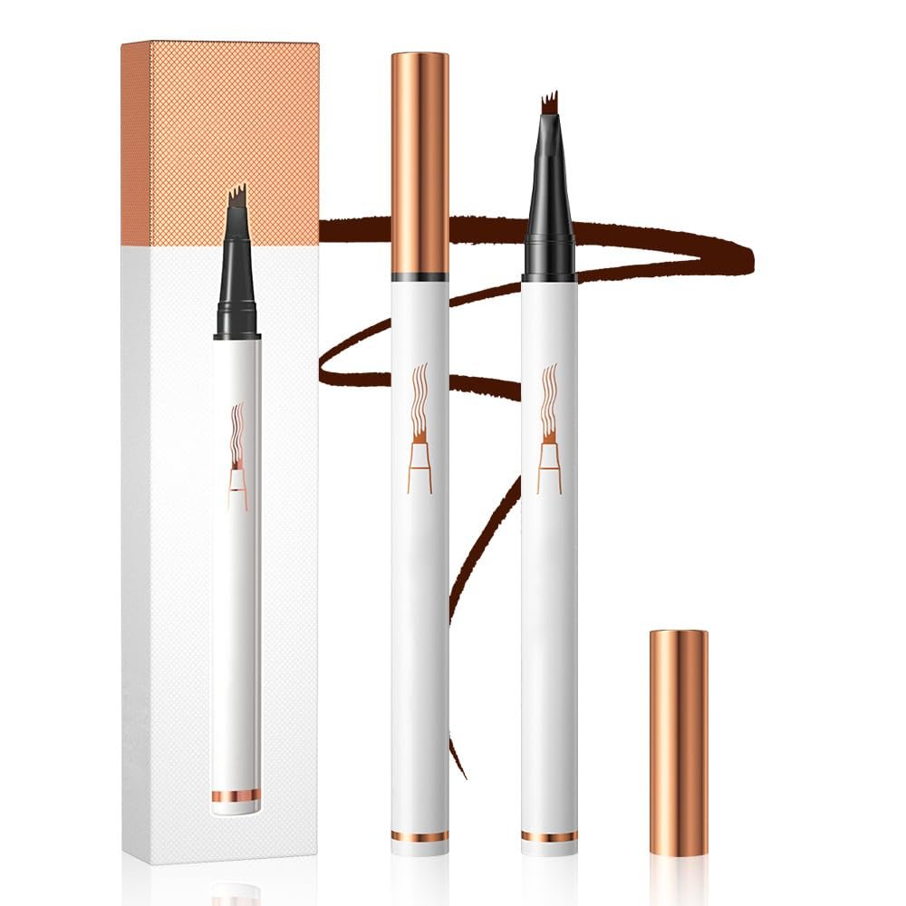 2PCS Eyebrow Pencil, Microblading Eyebrow Pencils for Women, Ultra Fine Tip Waterproof Brow Pen, 4 Natural Shades for Daily Makeup, Long Lasting Smudge Proof Formula (Drak Brown 2PCS)