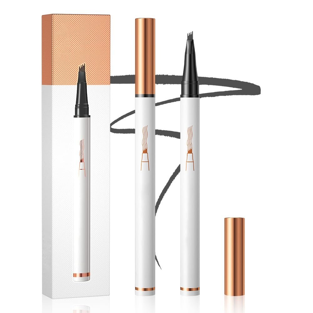 2PCS Eyebrow Pencil, Microblading Eyebrow Pencils for Women, Ultra Fine Tip Waterproof Brow Pen, 4 Natural Shades for Daily Makeup, Long Lasting Smudge Proof Formula (Grey 2PCS)