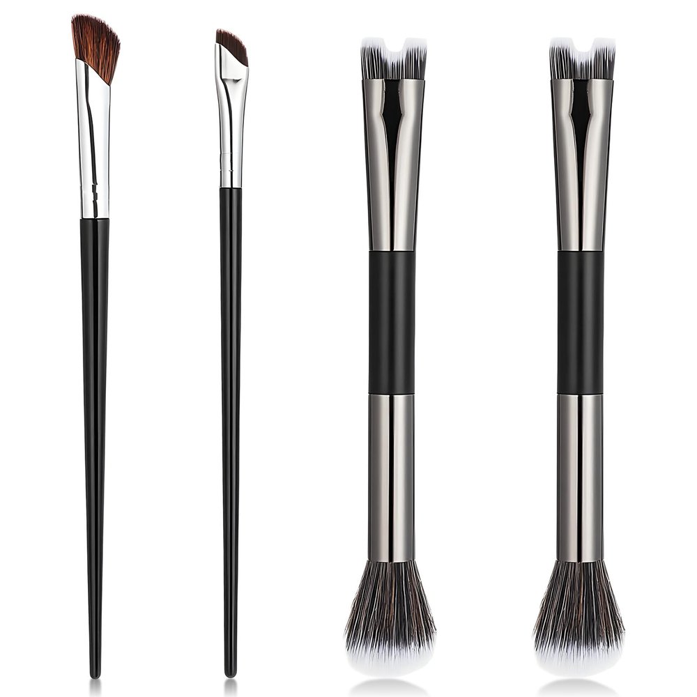 4 PCS Contour Brushes and Nose Brush Set, 2 in 1 Contour Brushes for Makeup, Soft Nose Makeup Blending Brush for Contouring, Blush