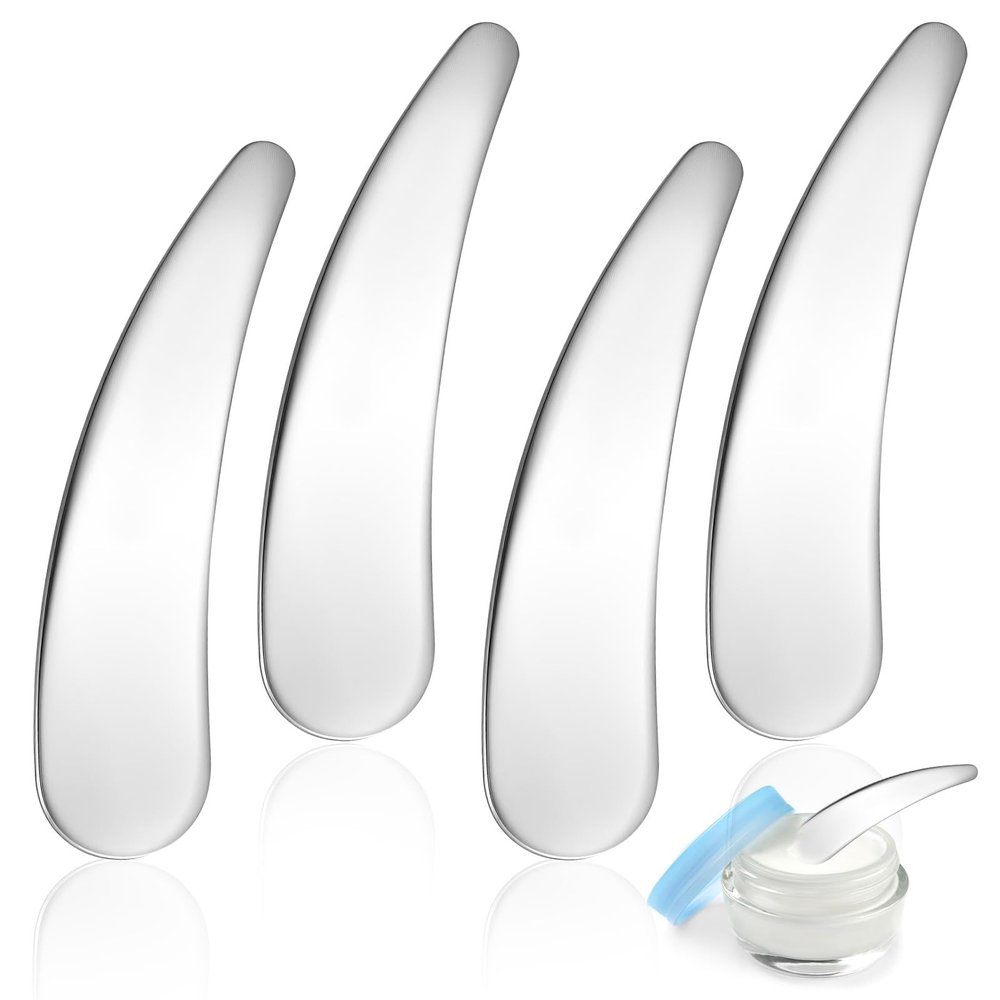 4PCS Makeup Spatulas, Mini Metal Cosmetic Spatulas, Reusable Skincare Scoop for Mixing Sampling Cream Eye Face