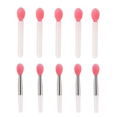 10 pieces of silicone lip mask lip glaze brush mini portable eye shadow lipstick brush (5 pieces for plastic and 5 pieces for aluminum tube)