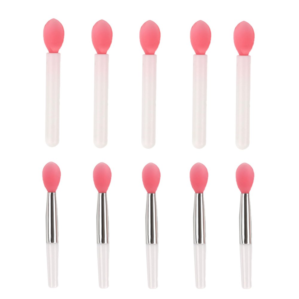 10 pieces of silicone lip mask lip glaze brush mini portable eye shadow lipstick brush (5 pieces for plastic and 5 pieces for aluminum tube)