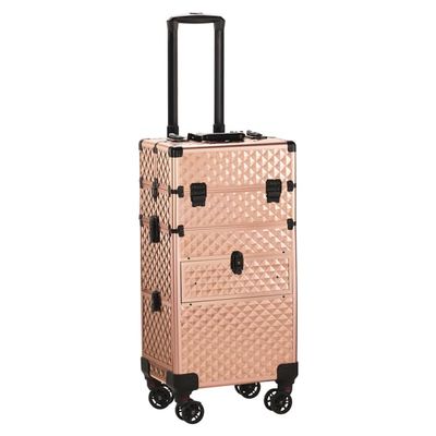 2-in-1 front drawer with slides, flat left drawer, removable universal wheels, aluminum, diamond pattern, champagne gold, 34 * 24 * 72.5cm