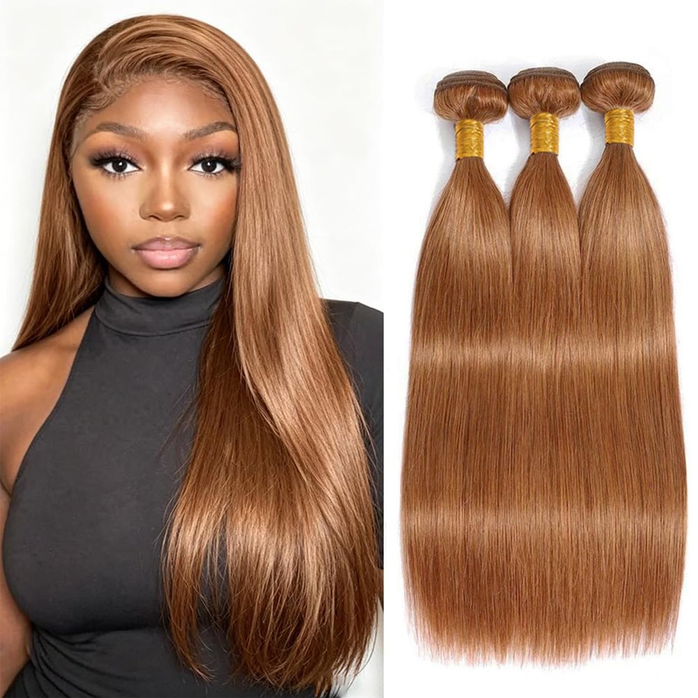 Color #30 Light Brown Straight Human Hair Bundles 16 18 20 Inch