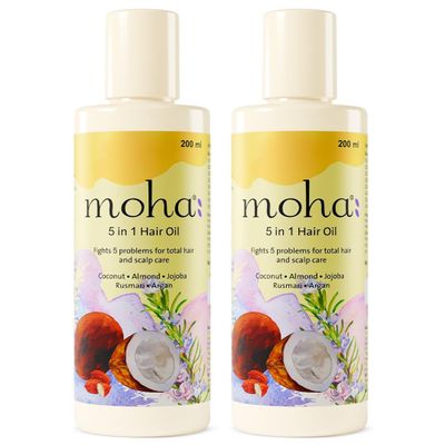 5 in 1 Hair Oil with Coconut, Almond, Jojoba, Rusmari, Argan Oil for Total Hair and Scalp Care, 200ml, Clinically Proven Hair Growth Formula