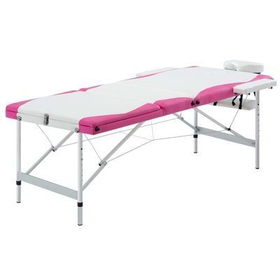 3-Zone Foldable Massage Table Aluminum White and Pink 110242