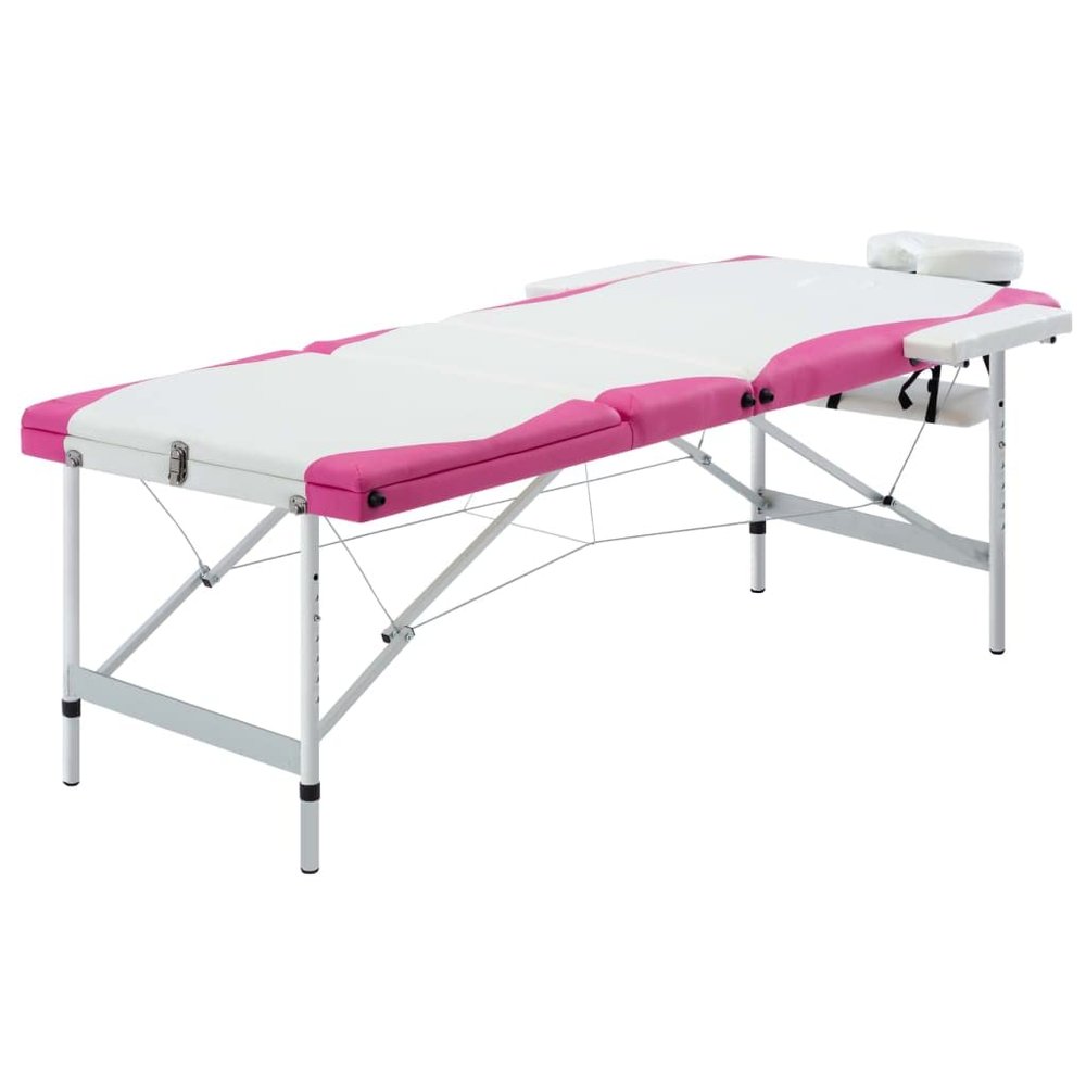 3-Zone Foldable Massage Table Aluminum White and Pink 110242