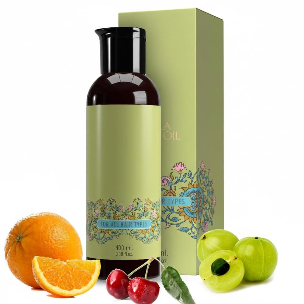 Amla Hair Oil with Orange Peel Oil, Vitamin E, Acerola Fruit Oil for All Hair Types, Promotes Hair Growth and Collagen Production, 400ml