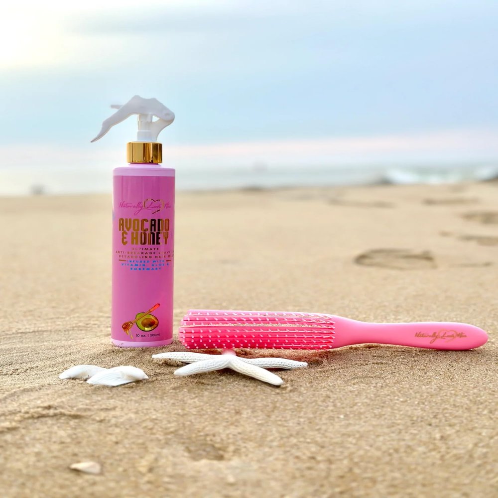 Naturally Love Hue AntiBreakage LeaveIn Detangling Hair Mist & Detangling Brush  80% Organic, Paraben & GlutenFree Detangler Spray with Honey, Rosemary, Aloe & Peppermint