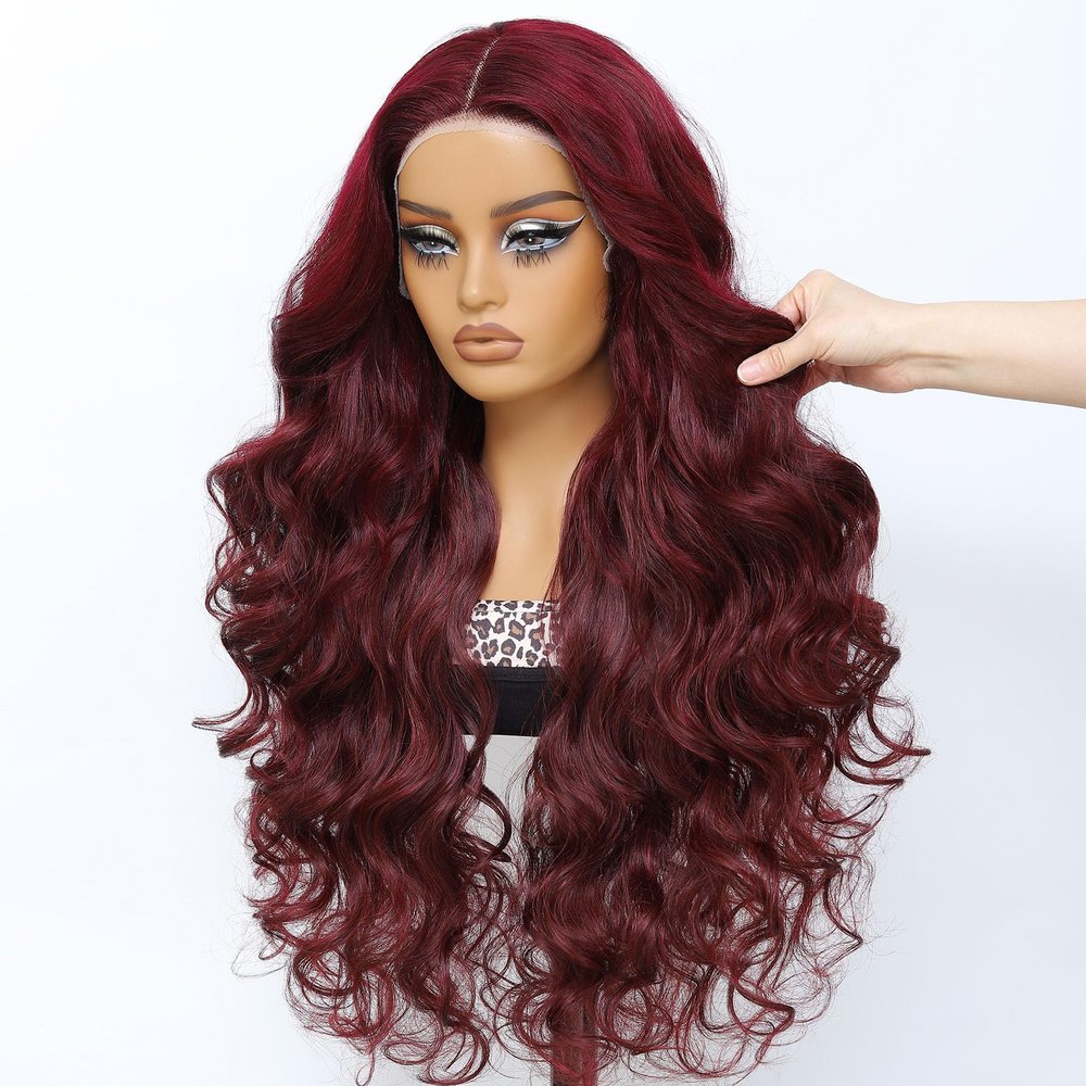 Latasha Synthetic HD Lace Front Wig Deep Curly Glueless 28Inch Burgundy