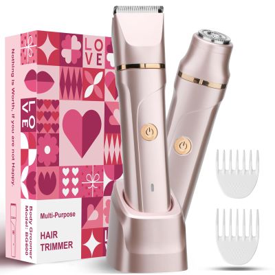 Bikini Trimmer for Women - 2-in-1 Electric Razors for Women | Dual Ceramic Blades Electric Shaver for Sensitive Skin, Rechargeable, Waterproof IPX7 Bikini Trimmer for Shower & Travel | Gift for Her