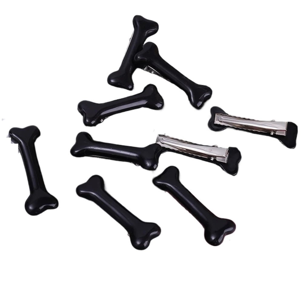 1-6pcs Black White Bone Hairpins Women Sweet Gril Y2K Lovely Headwear Barrettes Hair Band Funny Vivid Dog Bones Side Clip Pins(Black,6pcs)