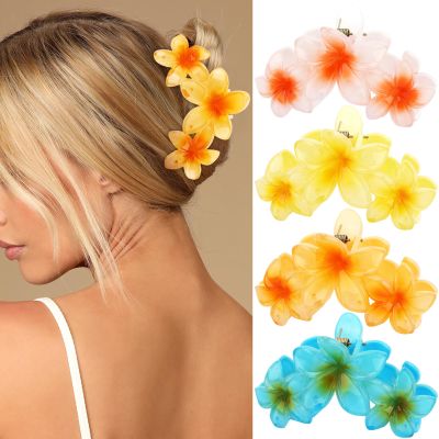 Hawaiian Flower Hair Clips Large Claw Clips for Women Extra Non-Slip Strong Hold Clip for Thick Hair Beach Hair Accessories Orange, Light Yellow, Yellow, Blue