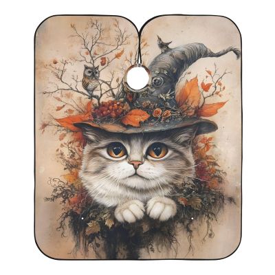 Mystical Cat Witch Hat Autumn Barber Capes Professional Barber Hair Cutting Cape, Hair Bib Haircuts 64.9 In x 55.1 In
