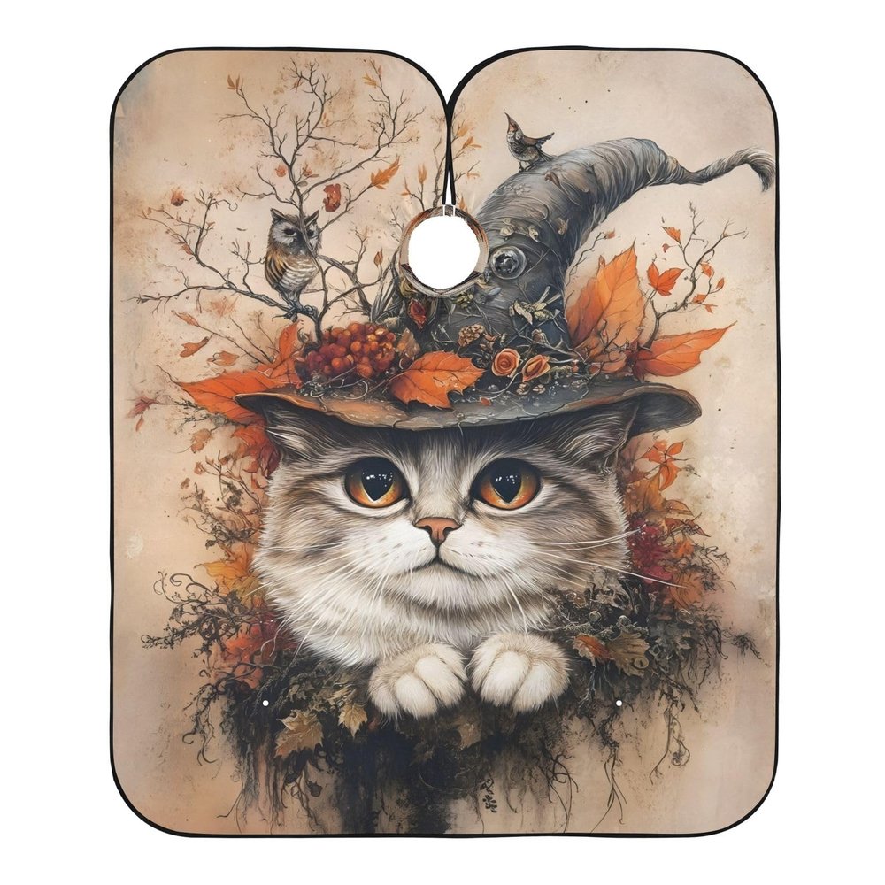 Mystical Cat Witch Hat Autumn Barber Capes Professional Barber Hair Cutting Cape, Hair Bib Haircuts 64.9 In x 55.1 In