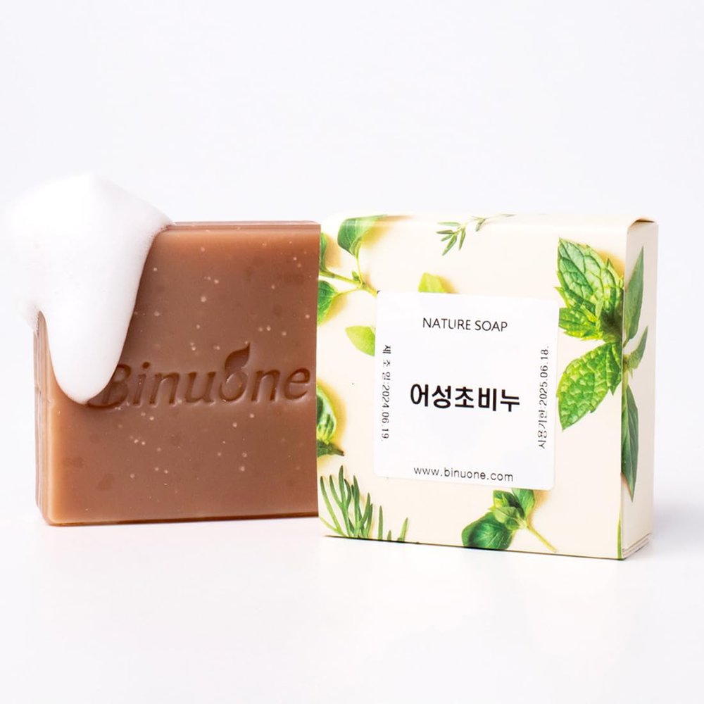 Binuone Korean Heartleaf Soap Bar (3.5oz)  Natural Handmade Face & Body Cleanser for Oily and Sensitive Skin  Deep Cleansing & Soothing Formula