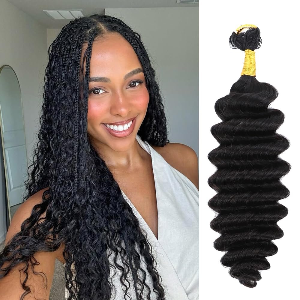 Ssawhair Deep Wave Braiding Feather Crochet Human Hair Braids 18Inch 200g