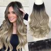 KooKaStyle Invisible Wire Hair Extensions 20"Long Wavy Layered Synthetic Clip in with Adjustable Size 6 Secure Clips Ombre Black to Ash Blonde Natural Soft Thick Hairpieces for Women 20 Inch view 1