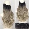 KooKaStyle Invisible Wire Hair Extensions 20"Long Wavy Layered Synthetic Clip in with Adjustable Size 6 Secure Clips Ombre Black to Ash Blonde Natural Soft Thick Hairpieces for Women 20 Inch view 2