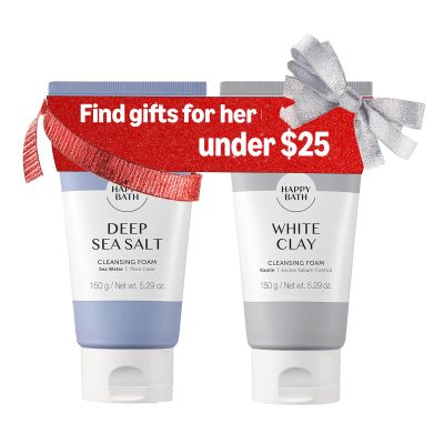 HAPPY BATH White Clay Face Wash & Deep Sea Salt Face Wash | Natural Deep Pore Cleanser, Combination to Oily Skin, Korean Foaming Facial Cleanser, Gentle Formula for Daily Use Stocking Stuffers
