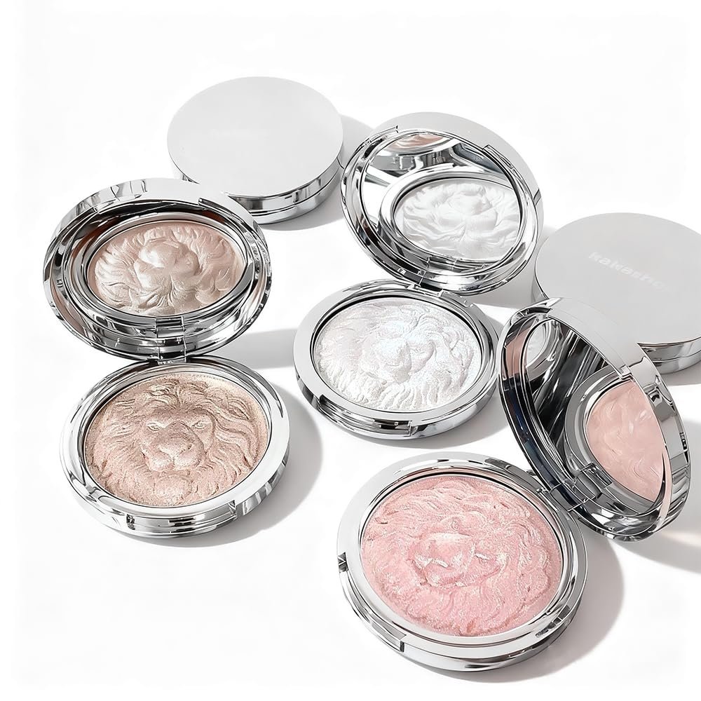 3-color, 3-piece lion series highlighter palette, pearlescent shimmering powder, three-color facial highlighting, waterproof, delicate and silky makeup texture, 0.35 oz per box