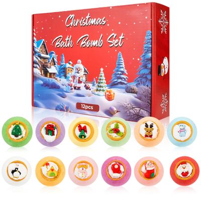 Christmas Bath Bombs, 12 Kids Bath Bombs Advent Calendar 2025 with Surprise Animal Toys Inside for Birthday Xmas Gifts