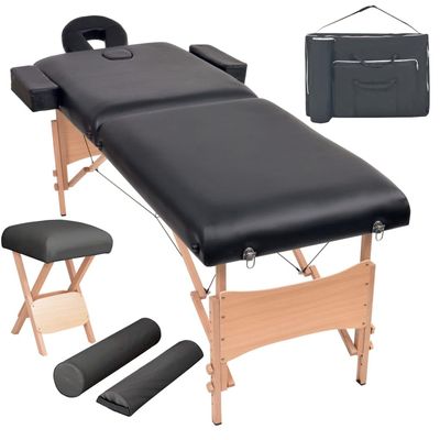 2-Zone Folding Massage Table and Stool Set 3.9" Thick Black 110155