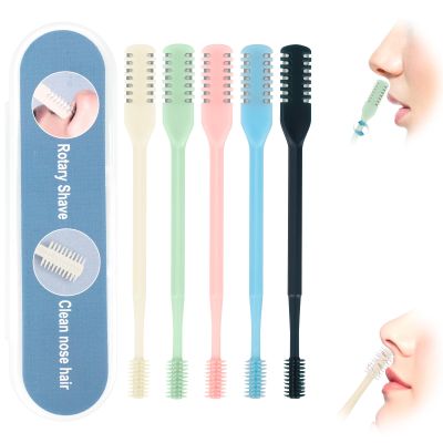5PCS 2-in-1 Nasal Hair Cutter, Upgrade Manual Double Sided Nose Hair Trimmer Cutter for Women and Men 360Rotating Nose Hair Remover Grooming Tool knife Razor Portable Nostril hair kit (5 Colors)