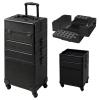 DeerDean 4-in-1 Rolling Makeup Case - Cosmetic Train Trolley with Shock-Absorbing 360 Case on Wheels, Makeup Storage for Nail Cart Beauty Services, Home Studio & Travel (Black, 30Inch) view 1