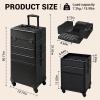 DeerDean 4-in-1 Rolling Makeup Case - Cosmetic Train Trolley with Shock-Absorbing 360 Case on Wheels, Makeup Storage for Nail Cart Beauty Services, Home Studio & Travel (Black, 30Inch) view 2