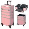DeerDean 4-in-1 Rolling Makeup Case - Cosmetic Train Trolley with Shock-Absorbing 360 Case on Wheels, Makeup Storage for Nail Cart Beauty Services, Home Studio & Travel (Pink, 30Inch) view 1