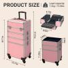 DeerDean 4-in-1 Rolling Makeup Case - Cosmetic Train Trolley with Shock-Absorbing 360 Case on Wheels, Makeup Storage for Nail Cart Beauty Services, Home Studio & Travel (Pink, 30Inch) view 2