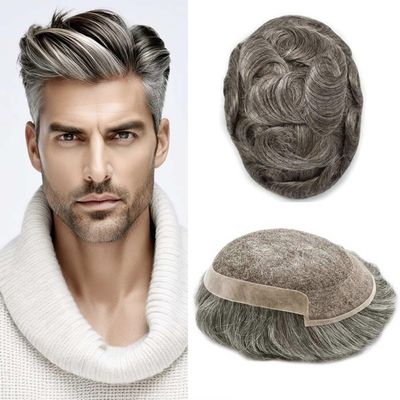 ApexToupees Toupee for Men Real Human Hair Swiss Lace Hairpiece for Men Hair Replacement System Poly Coated Mens Hairpieces Breathable Mens Hair System 6X9-100% Density 365# 3# DARK BROWN+65% GREY