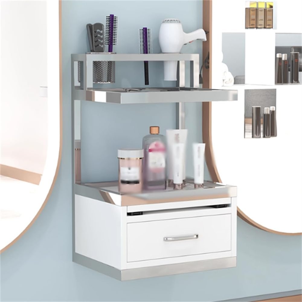 WSNCXFW Suspended Salon Wall Cabinet, Wall Mounted Styling Salon Station with Storage Drawers & Hair Dryer Stand,Facial Salon Storage Barber Shop Beauty Spa Table,A
