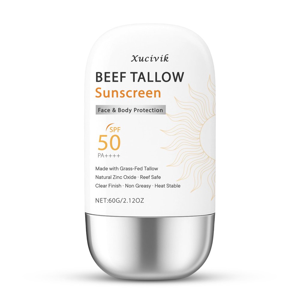 Beef Tallow Sunscreen SPF 50 Zinc Oxide Natural Sunblock for Face and Body Non Greasy Heat Stable Mineral Moisturizing Cream Clear Finish Reef Safe Daily Skin Care Protection