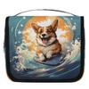 YPPAHHHH Hanging Toiletry Bag for Women Men Travel Cute Surfing Corgi Dog Makeup Organizer with Compartments, Waterproof Portable Cosmetic Bag with Hook and Handle view 2