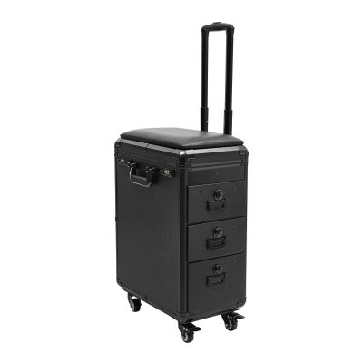 APOUDM Rolling Makeup Case Rolling Makeup Train Case with 3 Drawers Large Cosmetic Trolley Organizer Travel Nail Trolley Cart Salon Station Organizer Professional Travel Makeup Case (Acrylic)