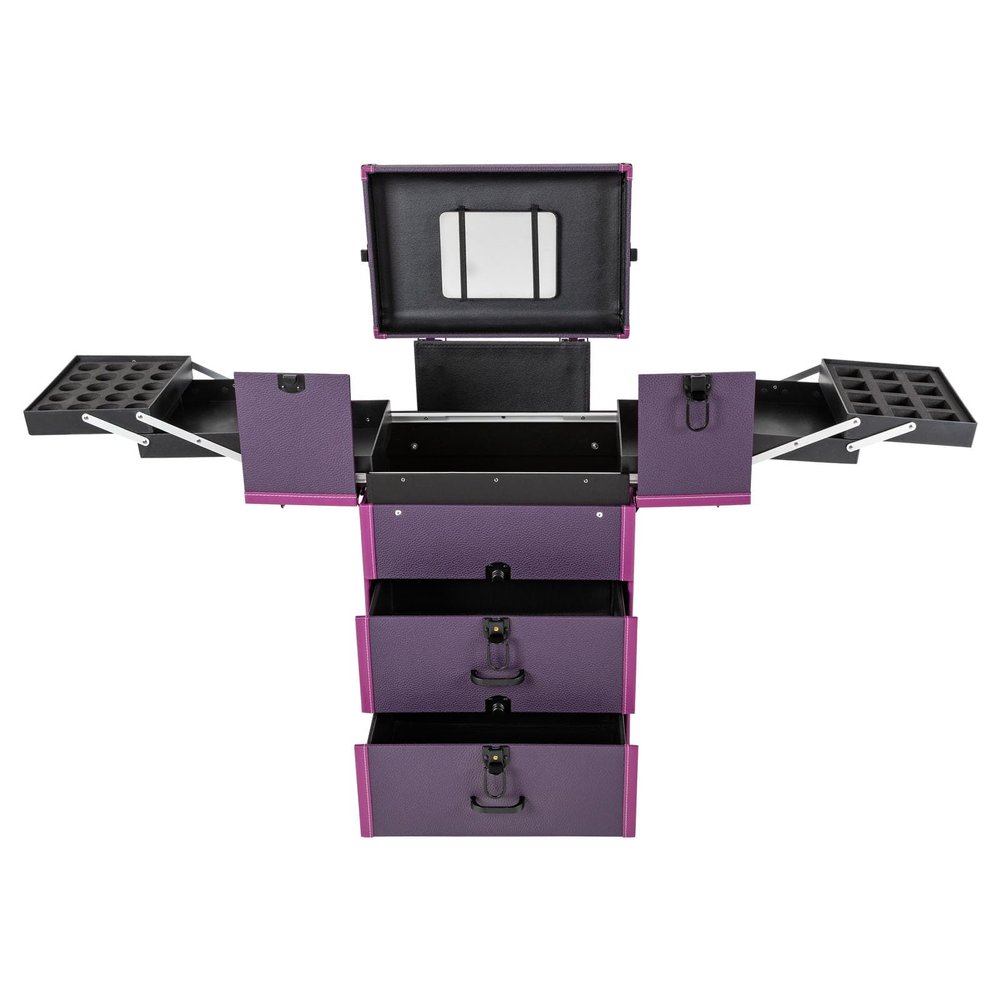 AKSDSGA Professional Rolling Makeup Case Makeup Train Case with 360 Swivel Wheels, Lockable Portable Cosmetic Organizer Trolley for Makeup Artists (Purple)