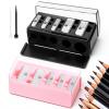 2 Pack 5 Hole Cosmetic Long Point Pencil Sharpener Eye Pencil Sharpener Makeup Eyeliner Pencils Sharpeners with Plastic Lid Cosmetic Manual Tools for Eyeliner Eyebrow Lip Liner Pencils(Black, Pink) view 1
