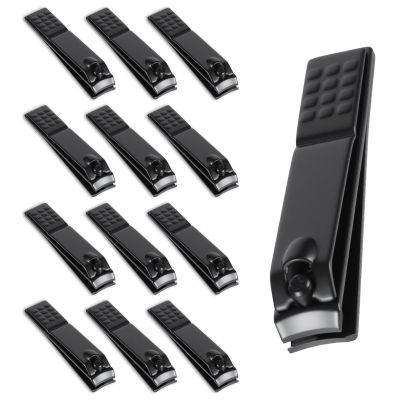 Carbon Steel Fingernail Clipper Black, 12 PCS High Hardness Black Nail Clippers Matte Nail Cutter Small Toenail Clipper Thick Nails Clippers for Men Women
