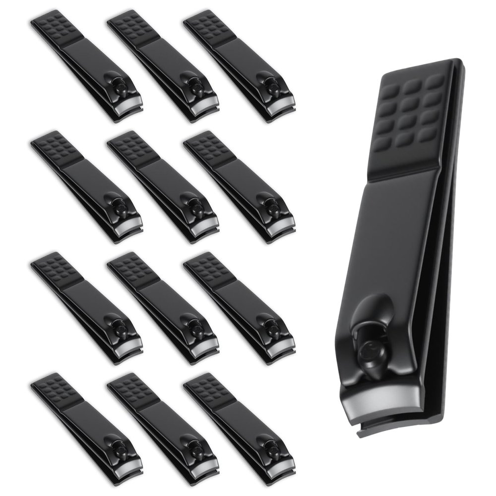 Carbon Steel Fingernail Clipper Black, 12 PCS High Hardness Black Nail Clippers Matte Nail Cutter Small Toenail Clipper Thick Nails Clippers for Men Women