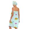 Bulletgxll Cartoon Turtles Women's Shower Wrap Towel Set of 3 Adjustable Spa Body Wrap Super Absorbent Bathrobe with Hair Towel & Headband view 2