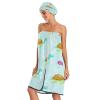 Bulletgxll Cartoon Turtles Women's Shower Wrap Towel Set of 3 Adjustable Spa Body Wrap Super Absorbent Bathrobe with Hair Towel & Headband view 3