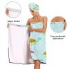 Bulletgxll Cartoon Turtles Women's Shower Wrap Towel Set of 3 Adjustable Spa Body Wrap Super Absorbent Bathrobe with Hair Towel & Headband view 4