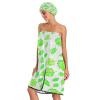 Bulletgxll Green Leaves Women's Shower Wrap Towel Set of 3 Adjustable Spa Body Wrap Super Absorbent Bathrobe with Hair Towel & Headband view 3