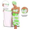 Bulletgxll Green Leaves Women's Shower Wrap Towel Set of 3 Adjustable Spa Body Wrap Super Absorbent Bathrobe with Hair Towel & Headband view 4