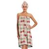 Bulletgxll Cherry Fruit Gingham Women's Shower Wrap Towel Set of 3 Adjustable Spa Body Wrap Super Absorbent Bathrobe with Hair Towel & Headband view 1