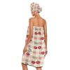 Bulletgxll Cherry Fruit Gingham Women's Shower Wrap Towel Set of 3 Adjustable Spa Body Wrap Super Absorbent Bathrobe with Hair Towel & Headband view 2