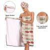 Bulletgxll Cherry Fruit Gingham Women's Shower Wrap Towel Set of 3 Adjustable Spa Body Wrap Super Absorbent Bathrobe with Hair Towel & Headband view 4